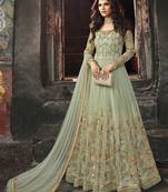 Light-sea-green embroidered net salwar