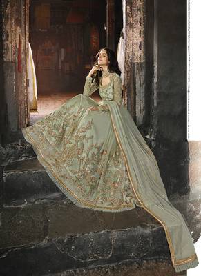 Light-sea-green embroidered net salwar 2