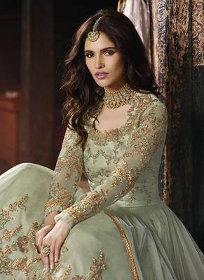 Light-sea-green embroidered net salwar 3