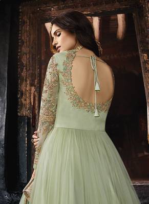 Light-sea-green embroidered net salwar 4