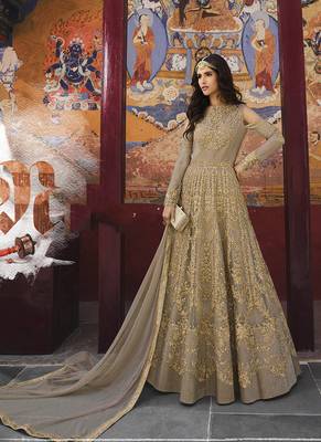 Beige embroidered net salwar 1