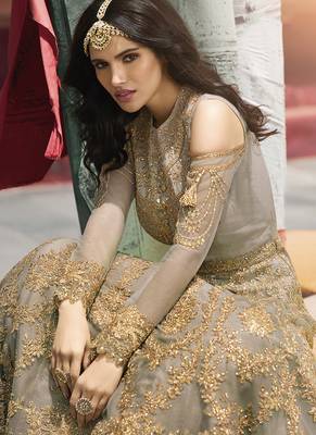 Beige embroidered net salwar 2