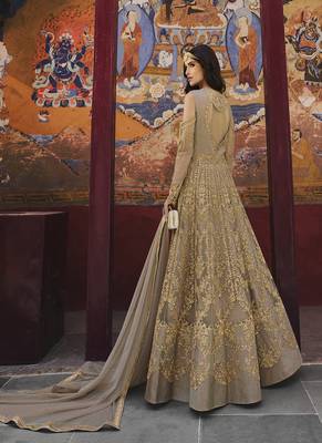 Beige embroidered net salwar 3