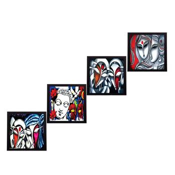 Set Of 4 Abstract Radha Krishna Satin Matt Texture UV Art Painting 1