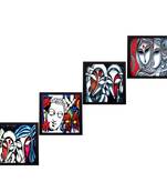 Set Of 4 Abstract Radha Krishna Satin Matt Texture UV Art Painting