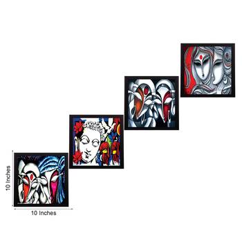 Set Of 4 Abstract Radha Krishna Satin Matt Texture UV Art Painting 2