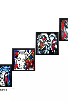 Set Of 4 Abstract Radha Krishna Satin Matt Texture UV Art Painting