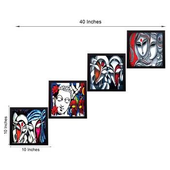 Set Of 4 Abstract Radha Krishna Satin Matt Texture UV Art Painting 3