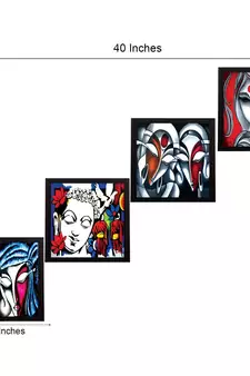 Set Of 4 Abstract Radha Krishna Satin Matt Texture UV Art Painting