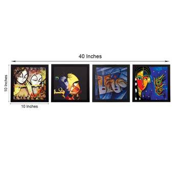 Set Of 4 Abstract Radha Krishna Satin Matt Texture UV Art Painting 1