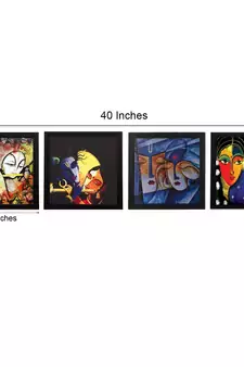 Set Of 4 Abstract Radha Krishna Satin Matt Texture UV Art Painting