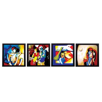 Set Of 4 Abstract Radha Krishna Satin Matt Texture UV Art Painting 1