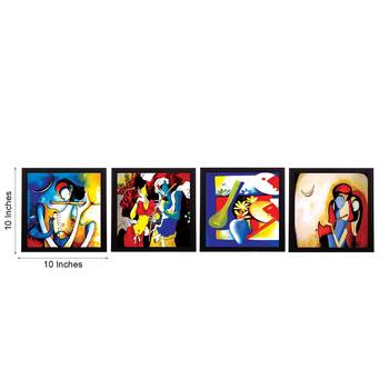 Set Of 4 Abstract Radha Krishna Satin Matt Texture UV Art Painting 2