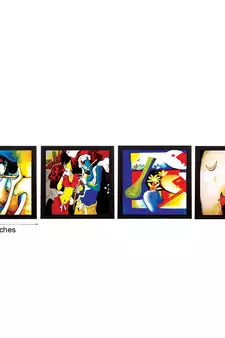 Set Of 4 Abstract Radha Krishna Satin Matt Texture UV Art Painting