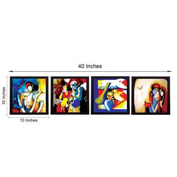 Set Of 4 Abstract Radha Krishna Satin Matt Texture UV Art Painting 3