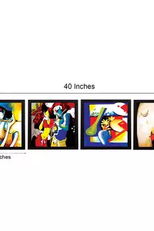 Set Of 4 Abstract Radha Krishna Satin Matt Texture UV Art Painting