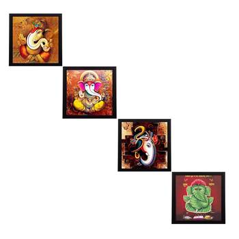 Set Of 4 Lord Ganesha Satin Matt Texture UV Art Painting 1