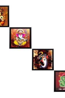 Set Of 4 Lord Ganesha Satin Matt Texture UV Art Painting