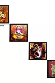 Set Of 4 Lord Ganesha Satin Matt Texture UV Art Painting