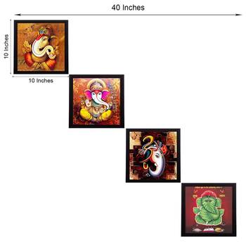 Set Of 4 Lord Ganesha Satin Matt Texture UV Art Painting 3
