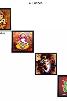 Set Of 4 Lord Ganesha Satin Matt Texture UV Art Painting