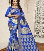 Royal blue woven banarasi silk saree with blouse
