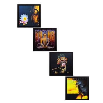 Set Of 4 Krishna and Buddha Satin Matt Texture UV Art Painting 1
