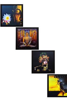 Set Of 4 Krishna and Buddha Satin Matt Texture UV Art Painting