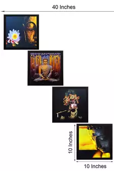 Set Of 4 Krishna and Buddha Satin Matt Texture UV Art Painting