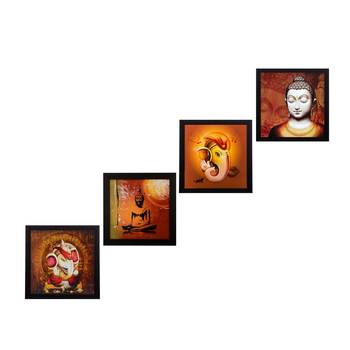 Set Of 4 Ganesha and Buddha Satin Matt Texture UV Art Painting 1