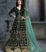 Dark-green embroidered velvet salwar