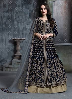 Dark-blue embroidered velvet salwar 1