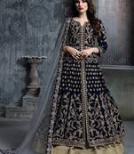 Dark-blue embroidered velvet salwar