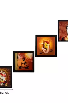 Set Of 4 Ganesha and Buddha Satin Matt Texture UV Art Painting