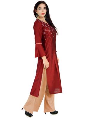 Maroon Stylish Cotton Printed Kurti 4