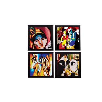 Set Of 4 Radha Krishna Satin Matt Texture UV Art Painting 1