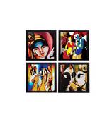 Set Of 4 Radha Krishna Satin Matt Texture UV Art Painting