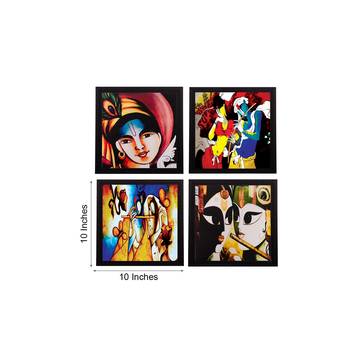 Set Of 4 Radha Krishna Satin Matt Texture UV Art Painting 2
