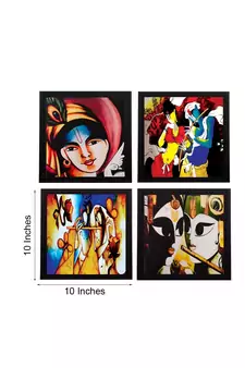 Set Of 4 Radha Krishna Satin Matt Texture UV Art Painting