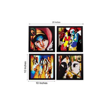 Set Of 4 Radha Krishna Satin Matt Texture UV Art Painting 3