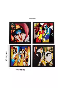 Set Of 4 Radha Krishna Satin Matt Texture UV Art Painting