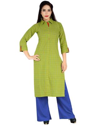 Green Stylish Embroidery Front Button Silk Kurti 1
