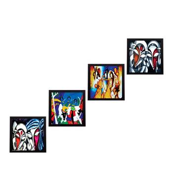 Set Of 4 Abstract Radha Krishna Satin Matt Texture UV Art Painting 1