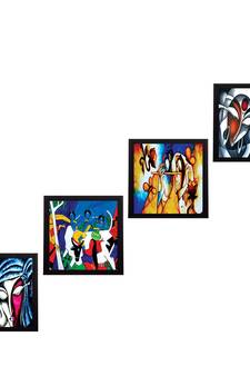 Set Of 4 Abstract Radha Krishna Satin Matt Texture UV Art Painting