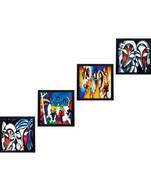 Set Of 4 Abstract Radha Krishna Satin Matt Texture UV Art Painting