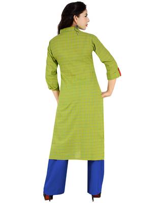 Green Stylish Embroidery Front Button Silk Kurti 2