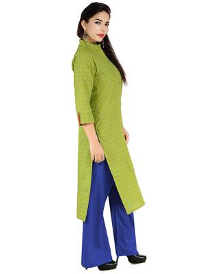 Green Stylish Embroidery Front Button Silk Kurti 3