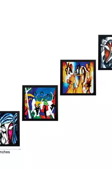Set Of 4 Abstract Radha Krishna Satin Matt Texture UV Art Painting