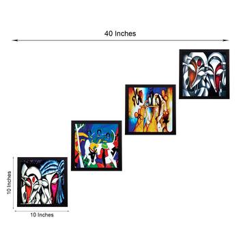 Set Of 4 Abstract Radha Krishna Satin Matt Texture UV Art Painting 4