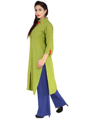 Green Stylish Embroidery Front Button Silk Kurti 4